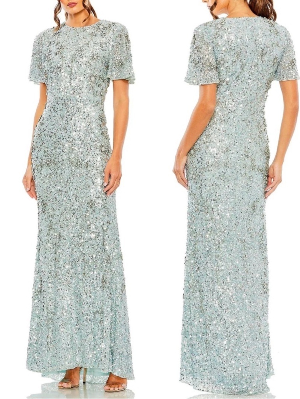 Sequin Embellished Mint Evening Gown